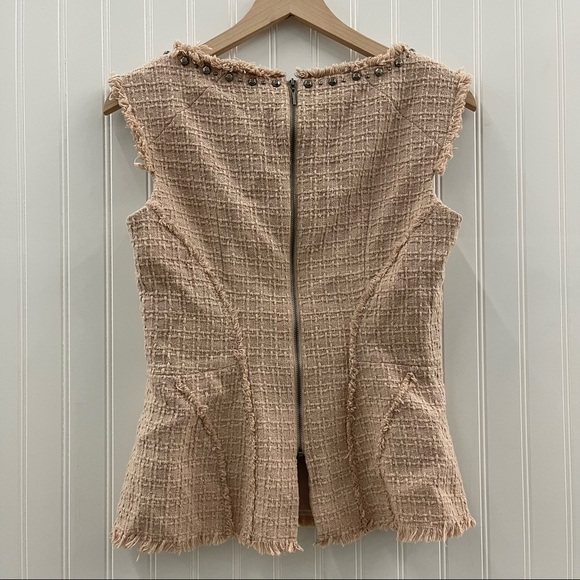 Rebecca Taylor Taupe Tweed Stud Embellished Sleeveless Peplum Top Sz 4 - Picture 6 of 8